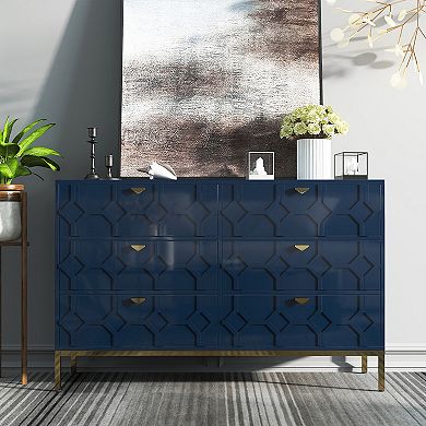 Clihome High-gloss Storage 6 Drawer Double Dresser