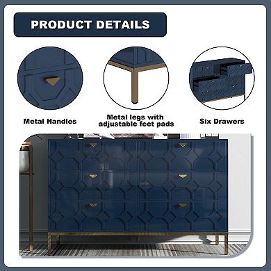 Clihome High-gloss Storage 6 Drawer Double Dresser