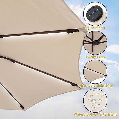 Clihome 15ft Solar Lights Detachable Patio Umbrella with Base