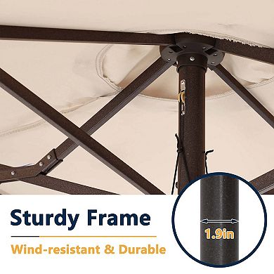 Clihome 15ft Solar Lights Detachable Patio Umbrella with Base