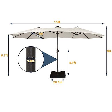 Clihome 15ft Solar Lights Detachable Patio Umbrella with Base
