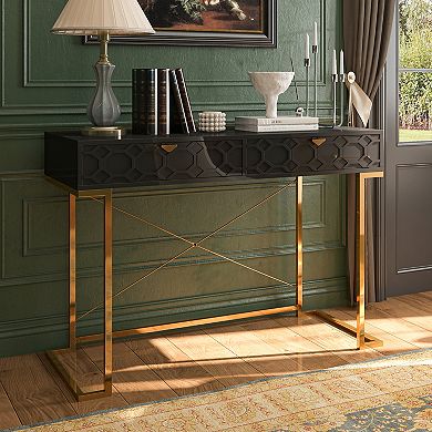 Clihome Glossy Home Office Writing Desk with Storage Drawers