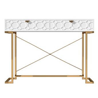 Clihome Glossy Home Office Writing Desk with Storage Drawers