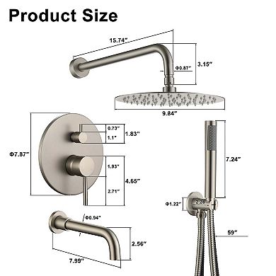 Clihome 10in Shower System Set with Tub Spout Rainfall Shower Head System