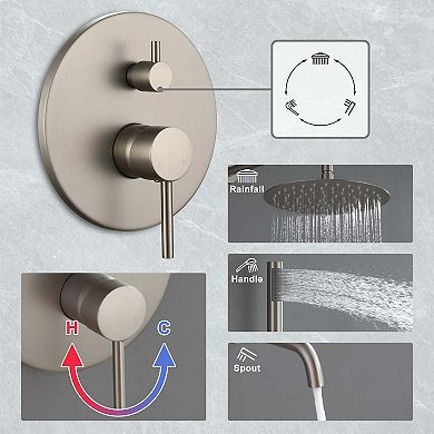 Clihome 10in Shower System Set with Tub Spout Rainfall Shower Head System