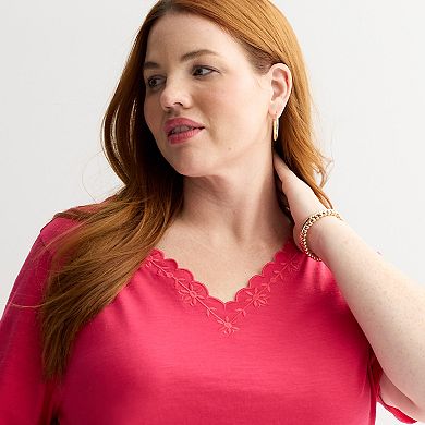 Plus Size Croft & Barrow® Embroidered V-Neck Top