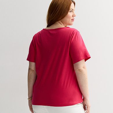 Plus Size Croft & Barrow® Embroidered V-Neck Top