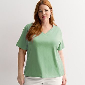 Plus Size Croft & Barrow® Embroidered V-Neck Top