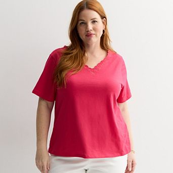 Plus Size Croft & Barrow® Embroidered V-Neck Top