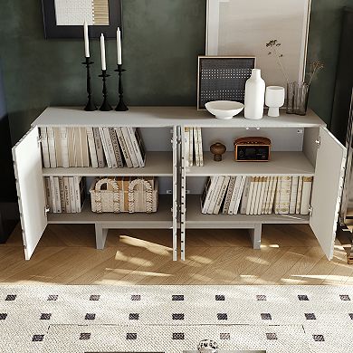 Clihome Mid-century Wood Buffet Sideboard Storage Cabinet with 4 doors