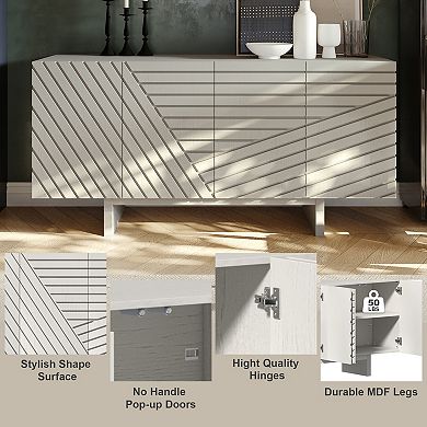 Clihome Mid-century Wood Buffet Sideboard Storage Cabinet with 4 doors