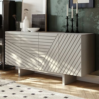 Clihome Mid-century Wood Buffet Sideboard Storage Cabinet with 4 doors