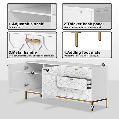 Clihome High-gloss 2-Door Accent Cabinet with 3 Drawer Dressers