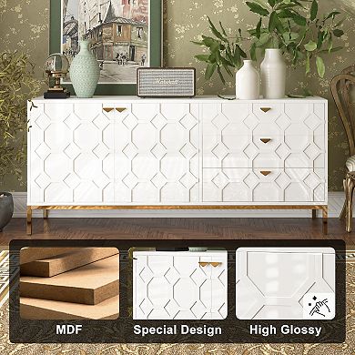 Clihome High-gloss 2-Door Accent Cabinet with 3 Drawer Dressers