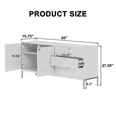 Clihome High-gloss 2-Door Accent Cabinet with 3 Drawer Dressers