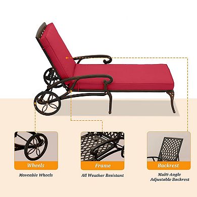 Clihome Cast Aluminum Lounge Chairs for Outside Set with Cushion