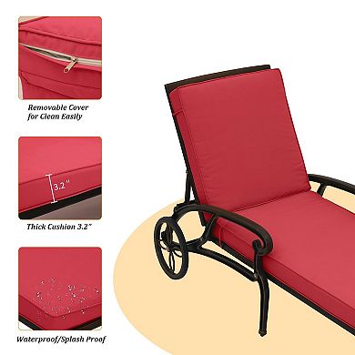 Clihome Cast Aluminum Lounge Chairs for Outside Set with Cushion
