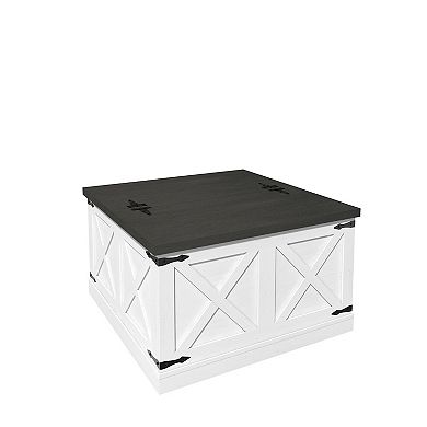 Clihome Farmhouse White Square Coffee Table with Hidden Storage