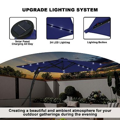 Clihome 10ft Crank LED Lights Cantilever Offset Patio Umbrella with Rotating Foot