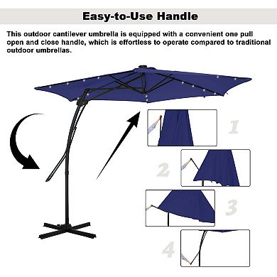 Clihome 10ft Crank LED Lights Cantilever Offset Patio Umbrella with Rotating Foot