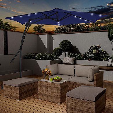Clihome 10ft Crank LED Lights Cantilever Offset Patio Umbrella with Rotating Foot