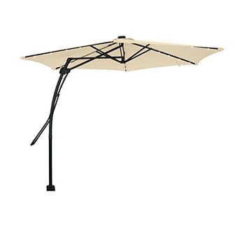 Clihome 10ft Crank LED Lights Cantilever Offset Patio Umbrella with Rotating Foot