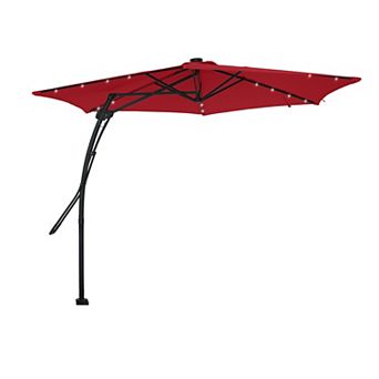 Clihome 10ft Crank LED Lights Cantilever Offset Patio Umbrella with Rotating Foot