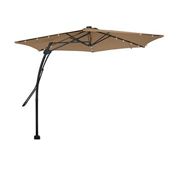 Clihome 10ft Crank LED Lights Cantilever Offset Patio Umbrella with Rotating Foot