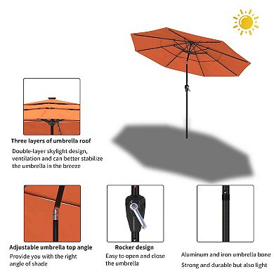 Clihome 11ft 3-Tier Led Lights Patio Umbrella