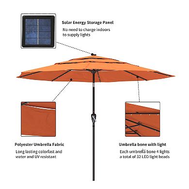 Clihome 11ft 3-Tier Led Lights Patio Umbrella