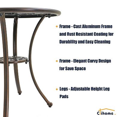 Clihome Round Cast Aluminum Patio Side Table with Umbrella Hole