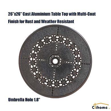 Clihome Round Cast Aluminum Patio Side Table with Umbrella Hole