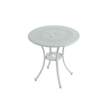 Clihome Round Cast Aluminum Patio Side Table with Umbrella Hole