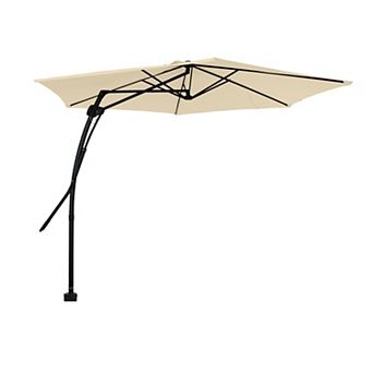 Clihome 10ft Crank Cantilever Offset Patio Umbrella with Rotating Foot