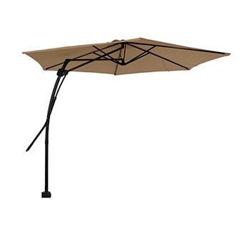 Clihome 10ft Crank Cantilever Offset Patio Umbrella with Rotating Foot