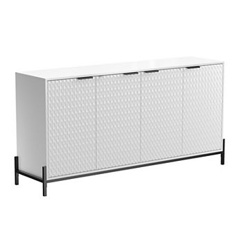 Clihome Modern High Gloss 4-Door Storage Sideboards Black