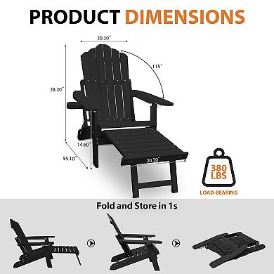 Clihome Folding Adirondack Chair with Ottoman Footstool 5 Gears Adjustable