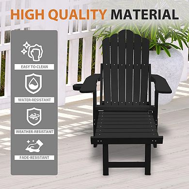 Clihome Folding Adirondack Chair with Ottoman Footstool 5 Gears Adjustable
