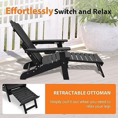 Clihome Folding Adirondack Chair with Ottoman Footstool 5 Gears Adjustable
