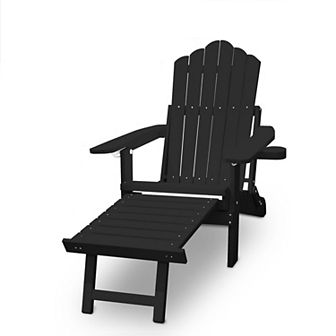 Clihome Folding Adirondack Chair with Ottoman Footstool 5 Gears Adjustable