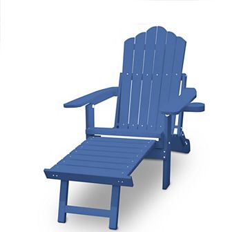 Clihome Folding Adirondack Chair with Ottoman Footstool 5 Gears Adjustable