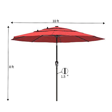 Clihome 10ft 3-Tier Led Lights Patio Umbrella