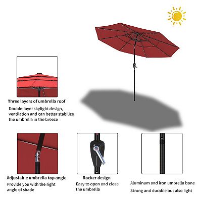 Clihome 10ft 3-Tier Led Lights Patio Umbrella