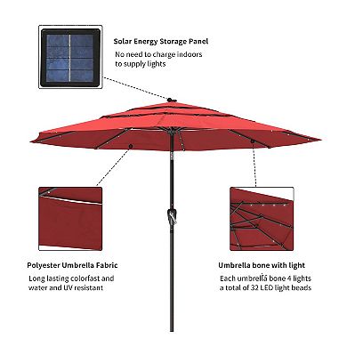 Clihome 10ft 3-Tier Led Lights Patio Umbrella