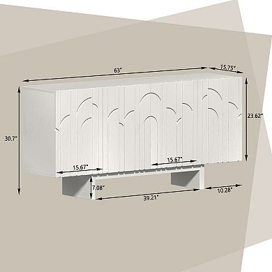 Clihome Modern Wood Storage Sideboard with 4 Cabinets