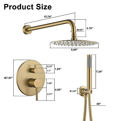 Clihome 10" Shower Faucet Set Round Shower System Rainfall Shower Head Combo
