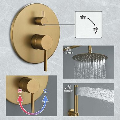 Clihome 10" Shower Faucet Set Round Shower System Rainfall Shower Head Combo