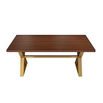 Clihome Walnut Wood Dining Table with Stainless Steel Base