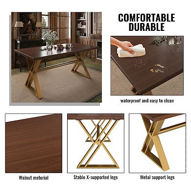 Clihome Walnut Wood Dining Table with Stainless Steel Base