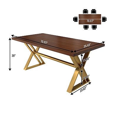 Clihome Walnut Wood Dining Table with Stainless Steel Base